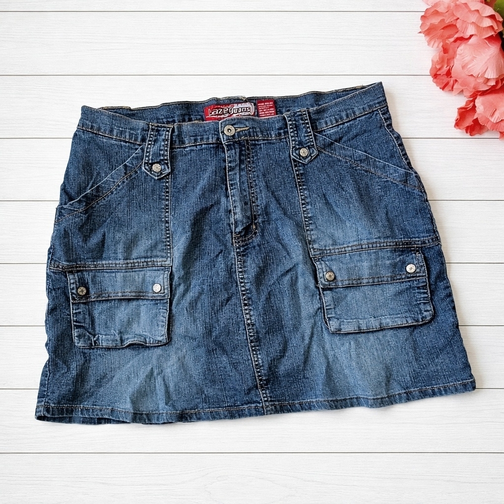 Lazer Jeans Denim Cargo Mini Skirt Womens Size 18 Blue Y2K Utility Zip Pockets